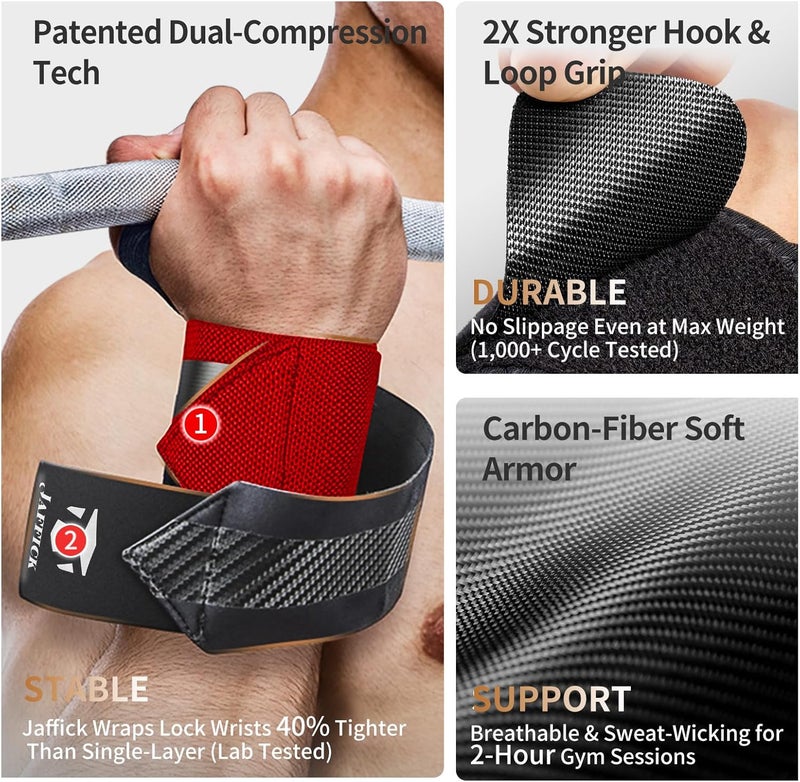 Jaffick Double-Layer Reinforced Wrist Wraps for Weightlifting - Men & Women, Thumb Loop Design for Powerlifting, Crossfit, Bodybuilding, Deadlifting - Fits Both Hands - Image 2